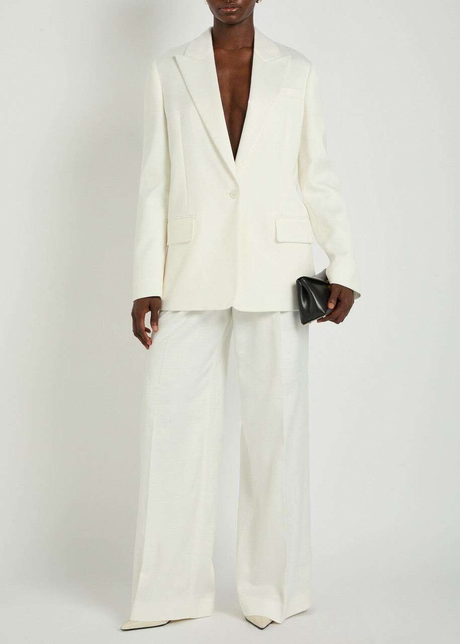 Another Tomorrow Pleated Wide-leg Trousers White