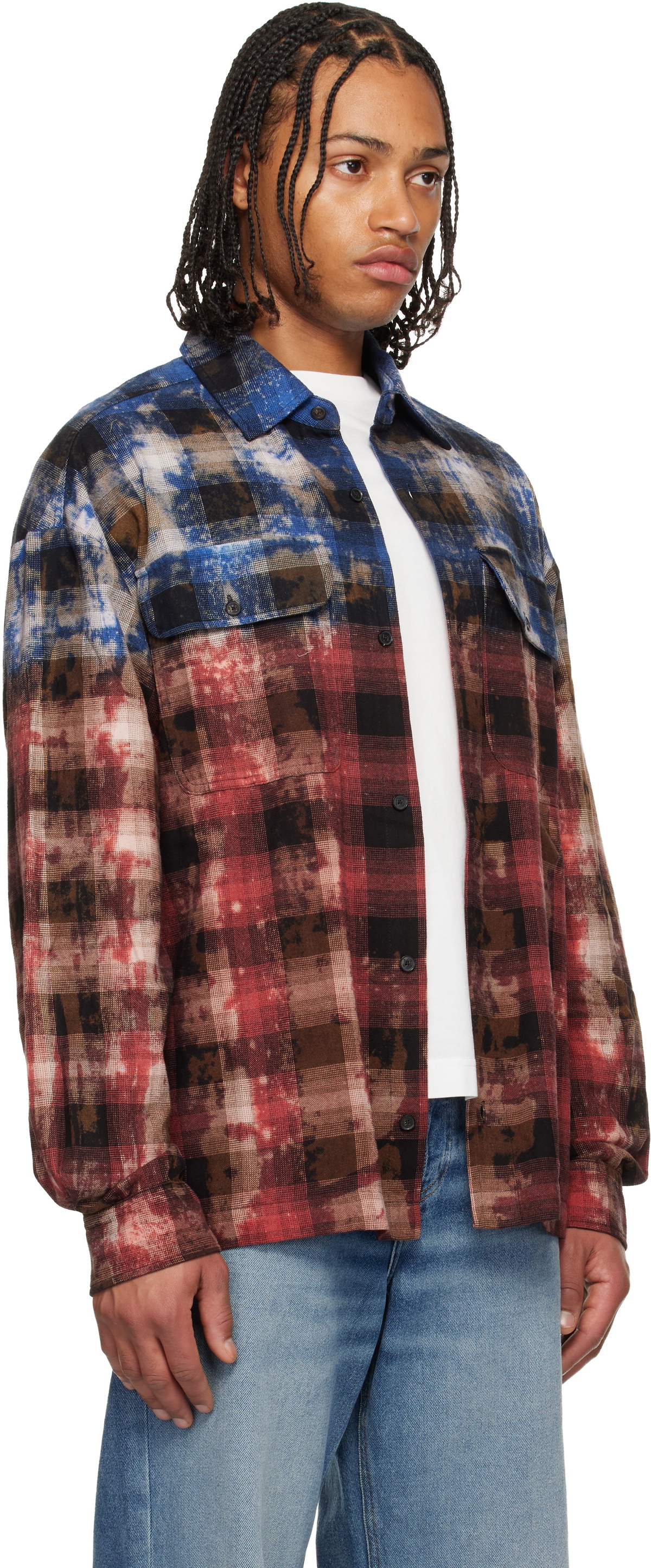 Palm Angels Red & Blue Curved Logo Check Shirt