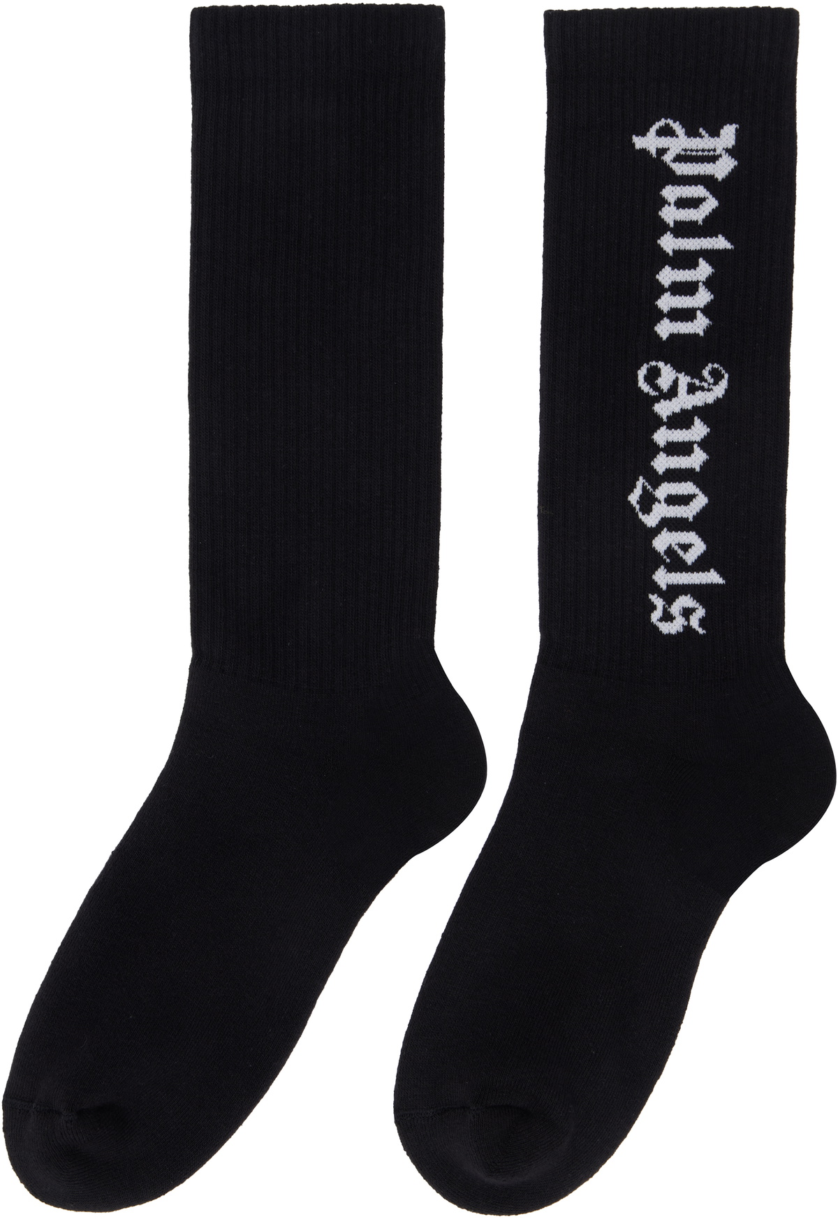 Palm Angels Black Gothic Logo Socks