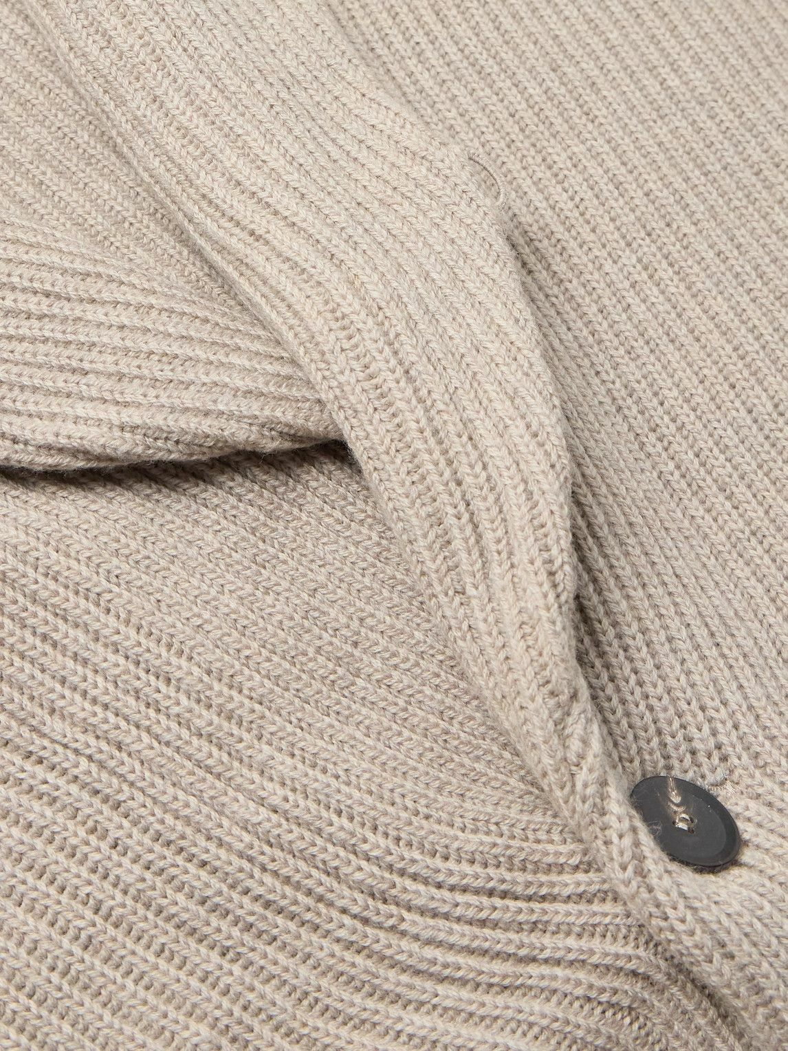 Kingsman - Shawl-Collar Ribbed Wool Cardigan - Neutrals