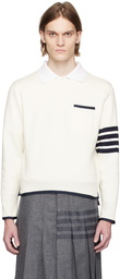 Thom Browne White 4-Bar Sweater