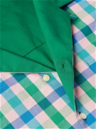 Marni - Convertible-Collar Logo-Embroidered Checked Cotton-Poplin Shirt - Blue