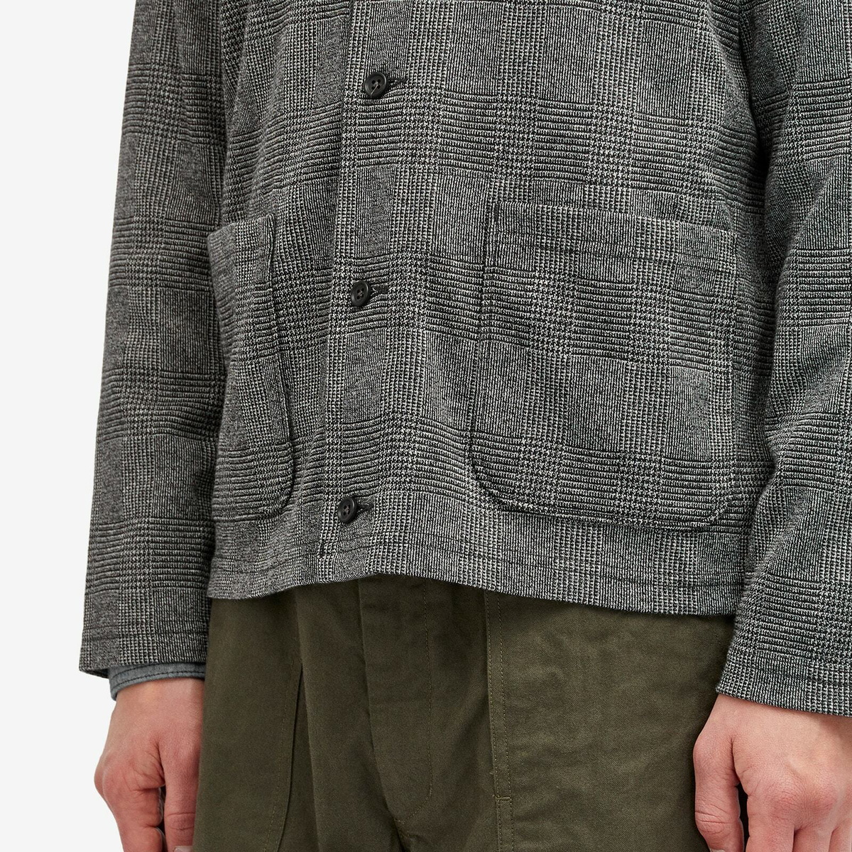 Engineered Garments　Crewneck Cardigan Engineered Garments Men's Knit Cardigan in Black/Grey Glen Plaid