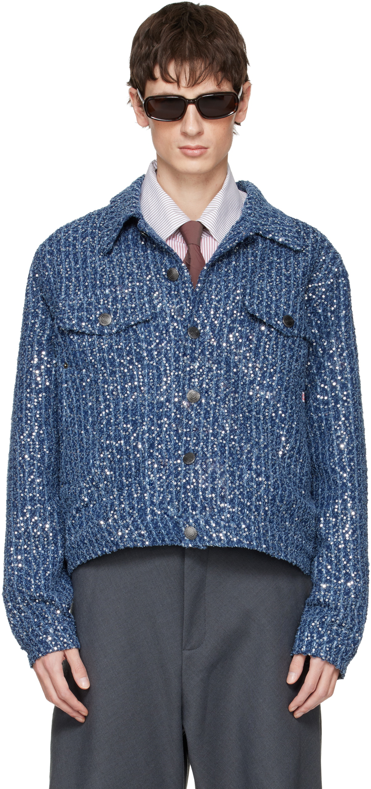 Charles Jeffrey LOVERBOY Blue Art Denim Jacket Charles Jeffrey