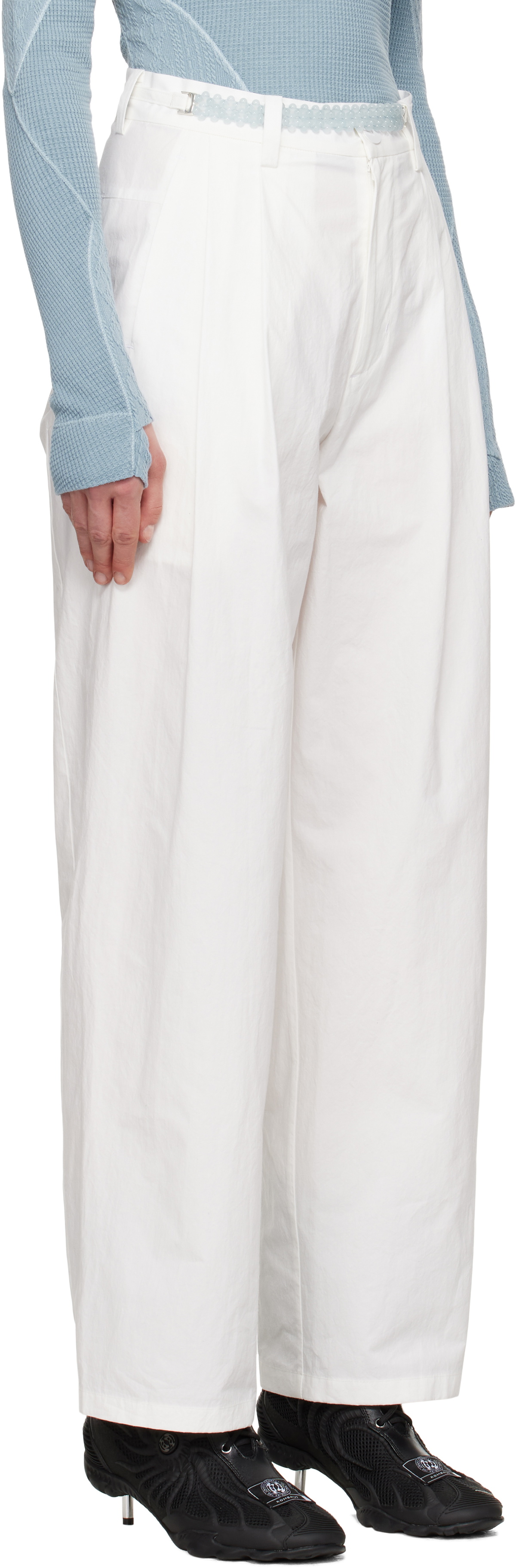 HYEIN SEO White Wide Beaded Belt Trousers