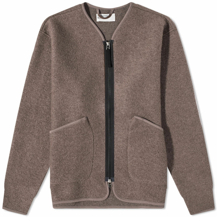 Photo: Universal Works Men's Wool Fleece Zip Liner Jacket in Brown