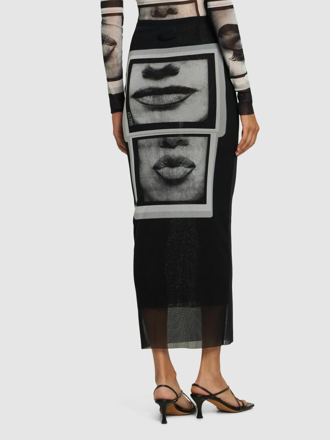 JEAN PAUL GAULTIER Eyes & Lips Printed Mesh Long Dress