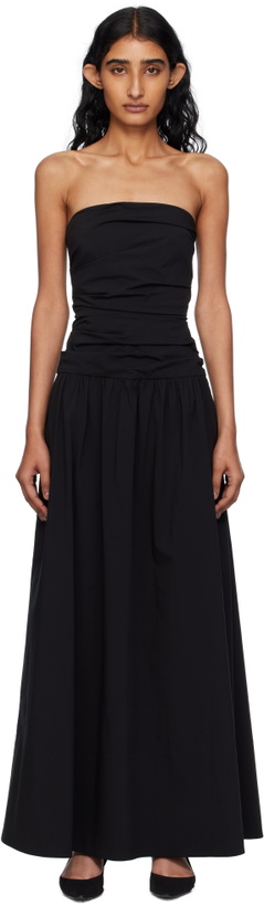 Photo: St. Agni Black Gathered Strapless Tie Back Maxi Dress