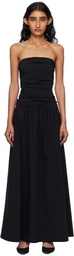 St. Agni Black Gathered Strapless Tie Back Maxi Dress