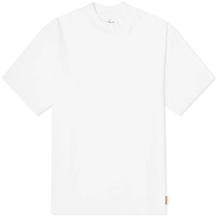 Photo: Acne Studios Men's Esco Pink Label Mock Neck T-Shirt in Optic White