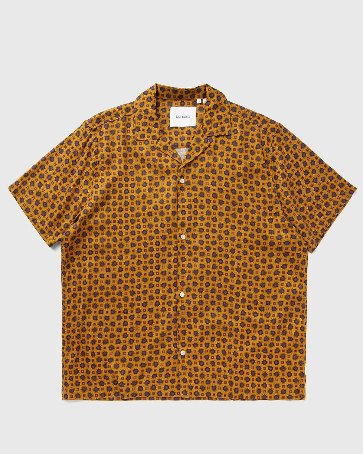 Les Deux Foulard AOP SS Shirt Brown Mens Shortsleefe