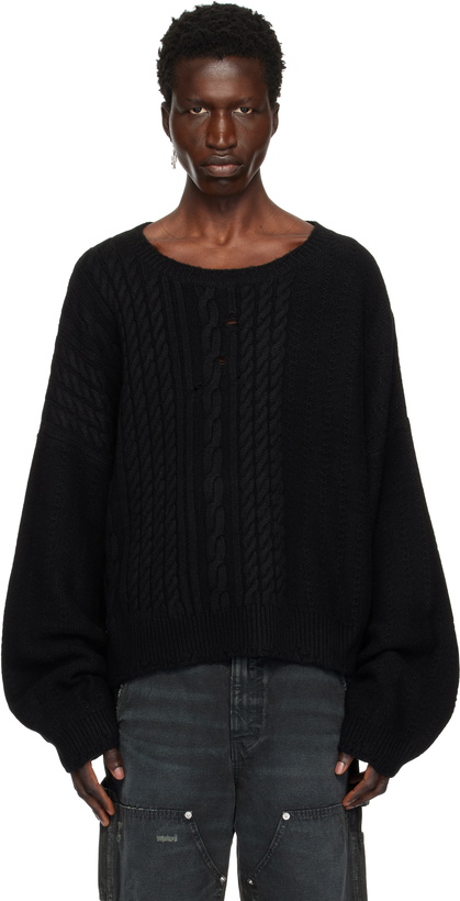 Photo: Enfants Riches Déprimés Black Cable Knit Crewneck Sweater