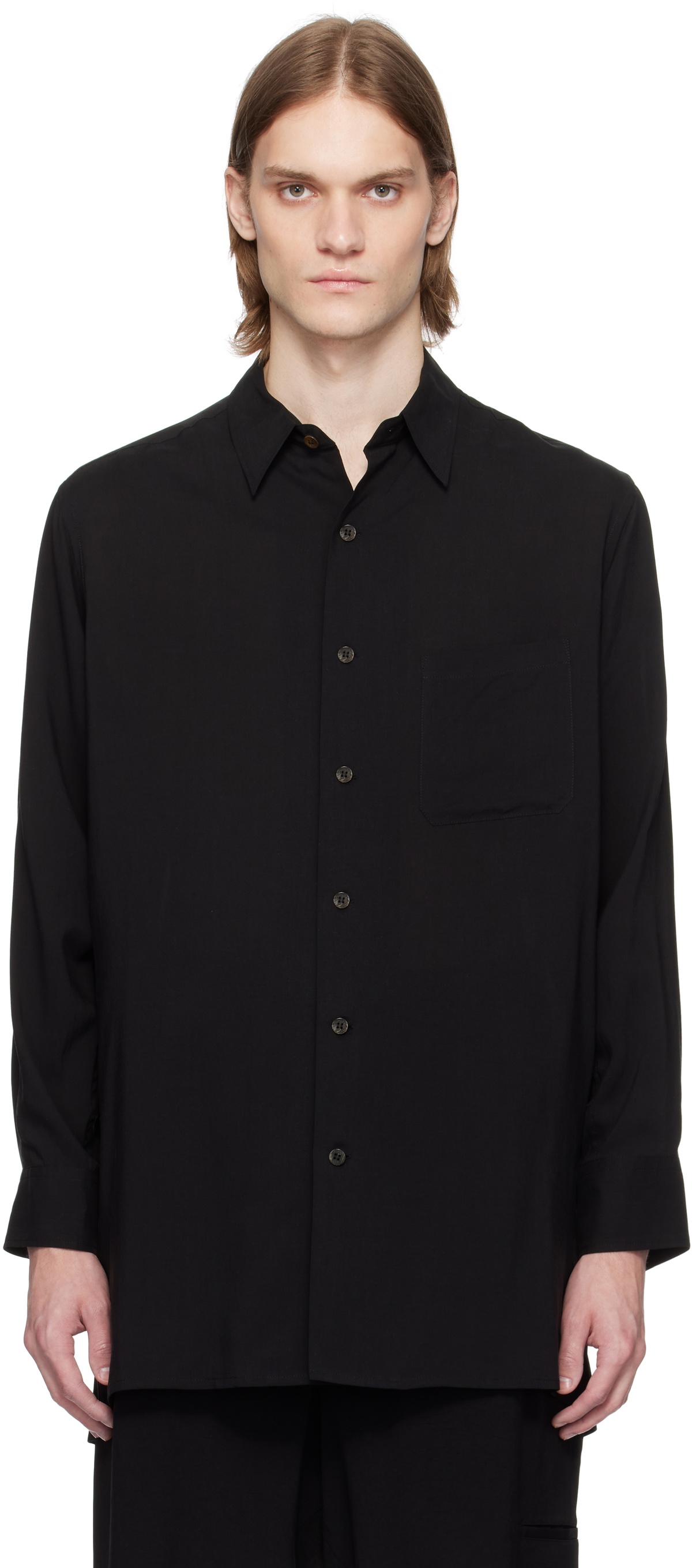 Y's For Men Black Cellulose Lawn Basig Shirt