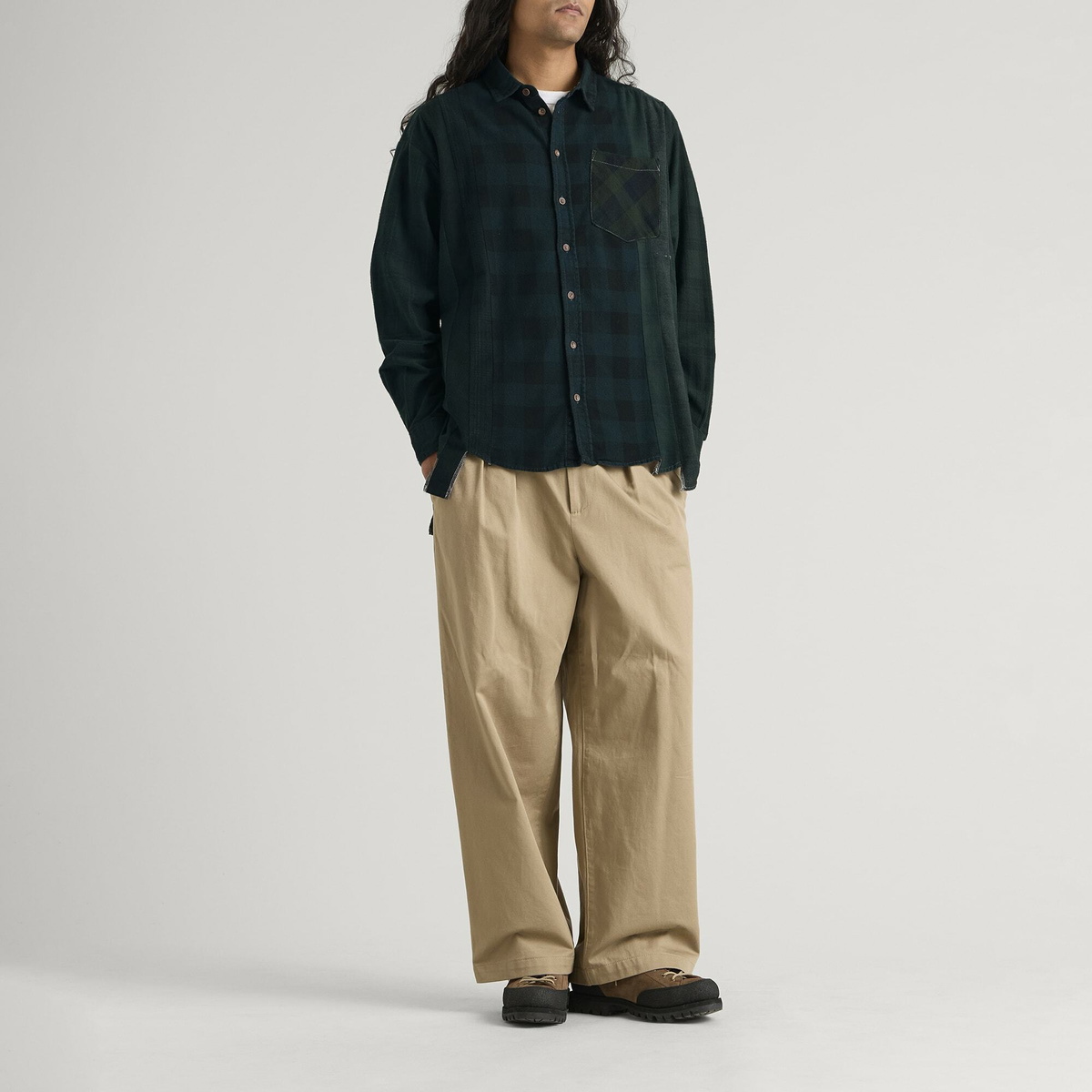 Needles Men's 7 Cuts Overdyed Flannel Shirt in Dark Green