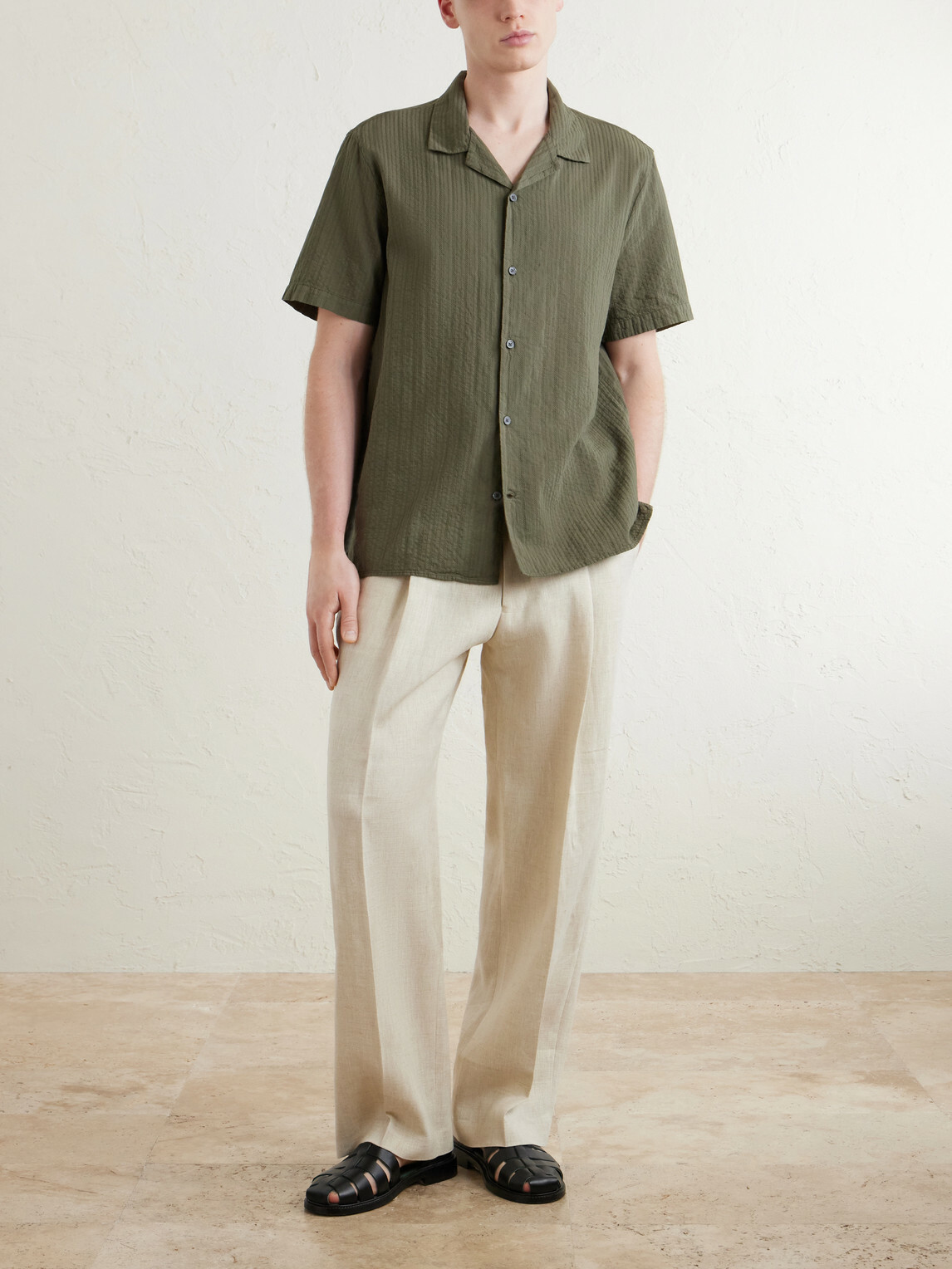 Mr P. - Camp-Collar Embroidered Cotton Shirt - Green