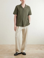 Mr P. - Camp-Collar Embroidered Cotton Shirt - Green