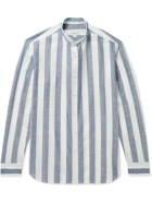 Brioni - Grandad-Collar Striped Cotton Oxford Shirt - Blue