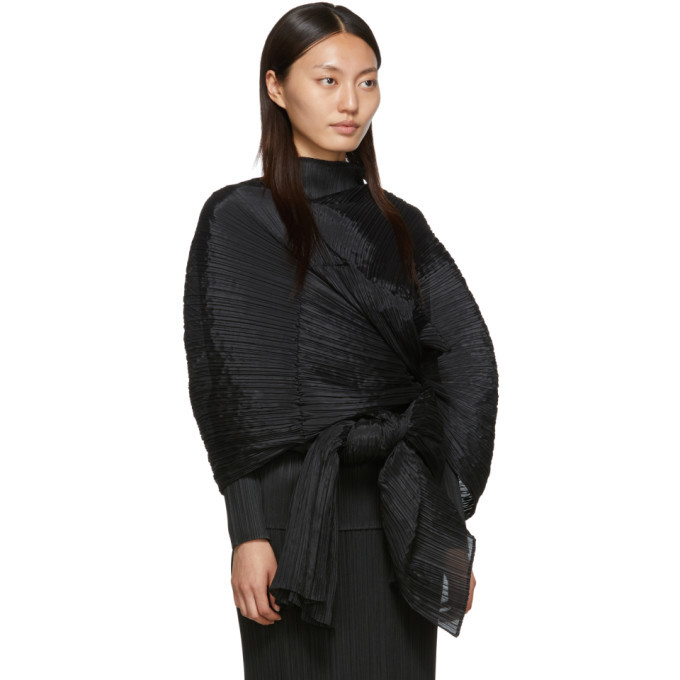 Pleats Please Issey Miyake Black Basic Madame-T Pleated Poncho