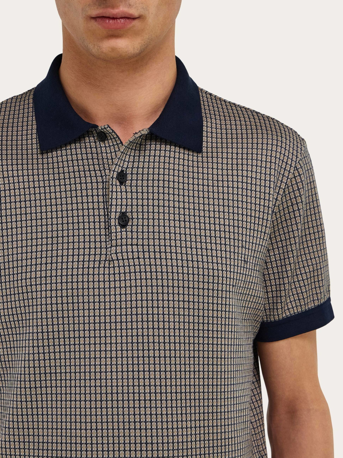 Ferragamo Mens Short sleeve micro check polo in Blue