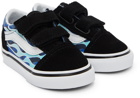 Vans Baby Blue & Black Camo Flame Old Skool V Sneakers
