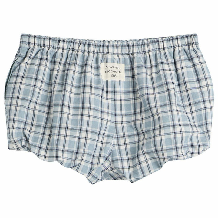 Photo: Acne Studios Women's Pebby Check Mini Shorts in Blue/White
