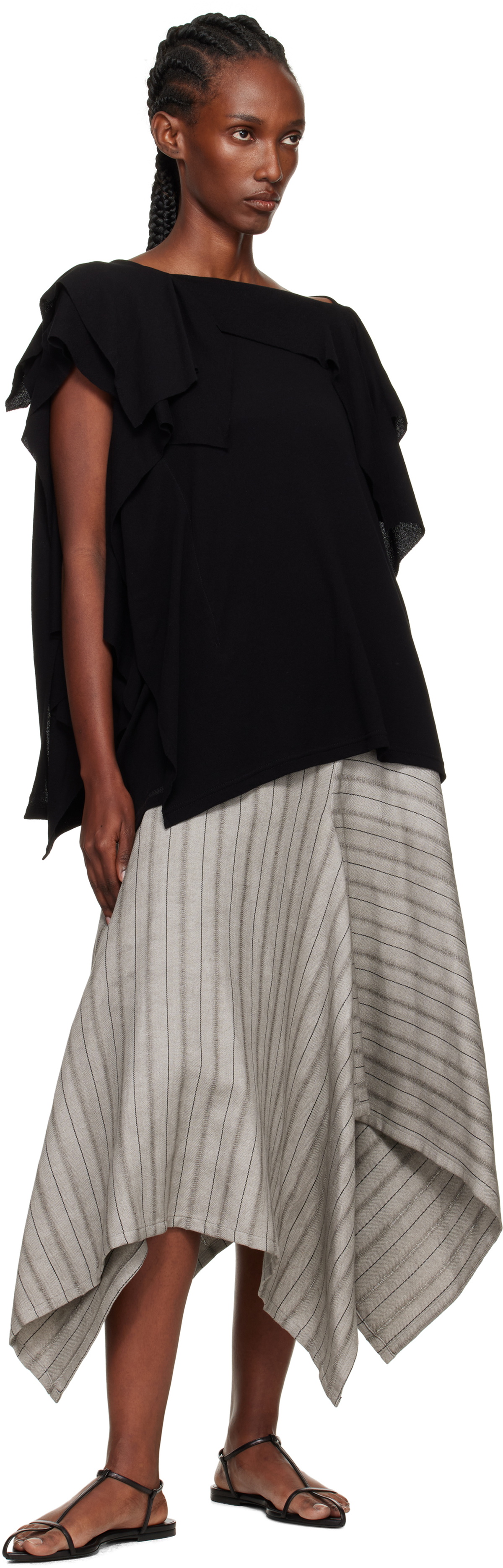 YOHJI YAMAMOTO Gray Asymmetric Midi Skirt