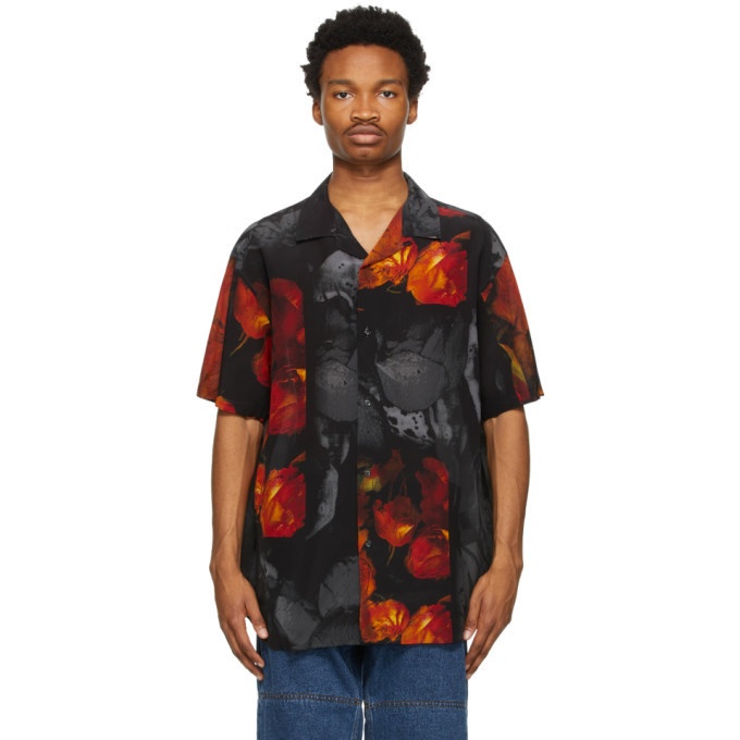 Photo: Y/Project Black and Red Silk Rose Resort Short Sleeve Shirt