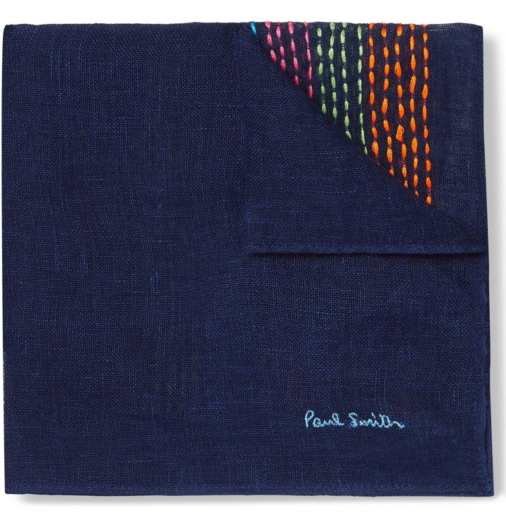 Photo: Paul Smith - Embroidered Linen Pocket Square - Blue