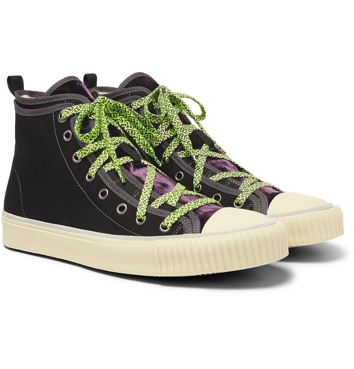 Photo: Lanvin - Canvas and Velvet High-Top Sneakers - Men - Black