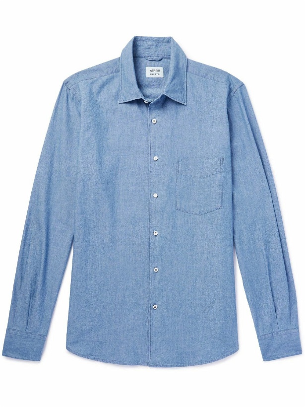 Photo: Aspesi - Slim-Fit Cotton-Chambray Shirt - Blue