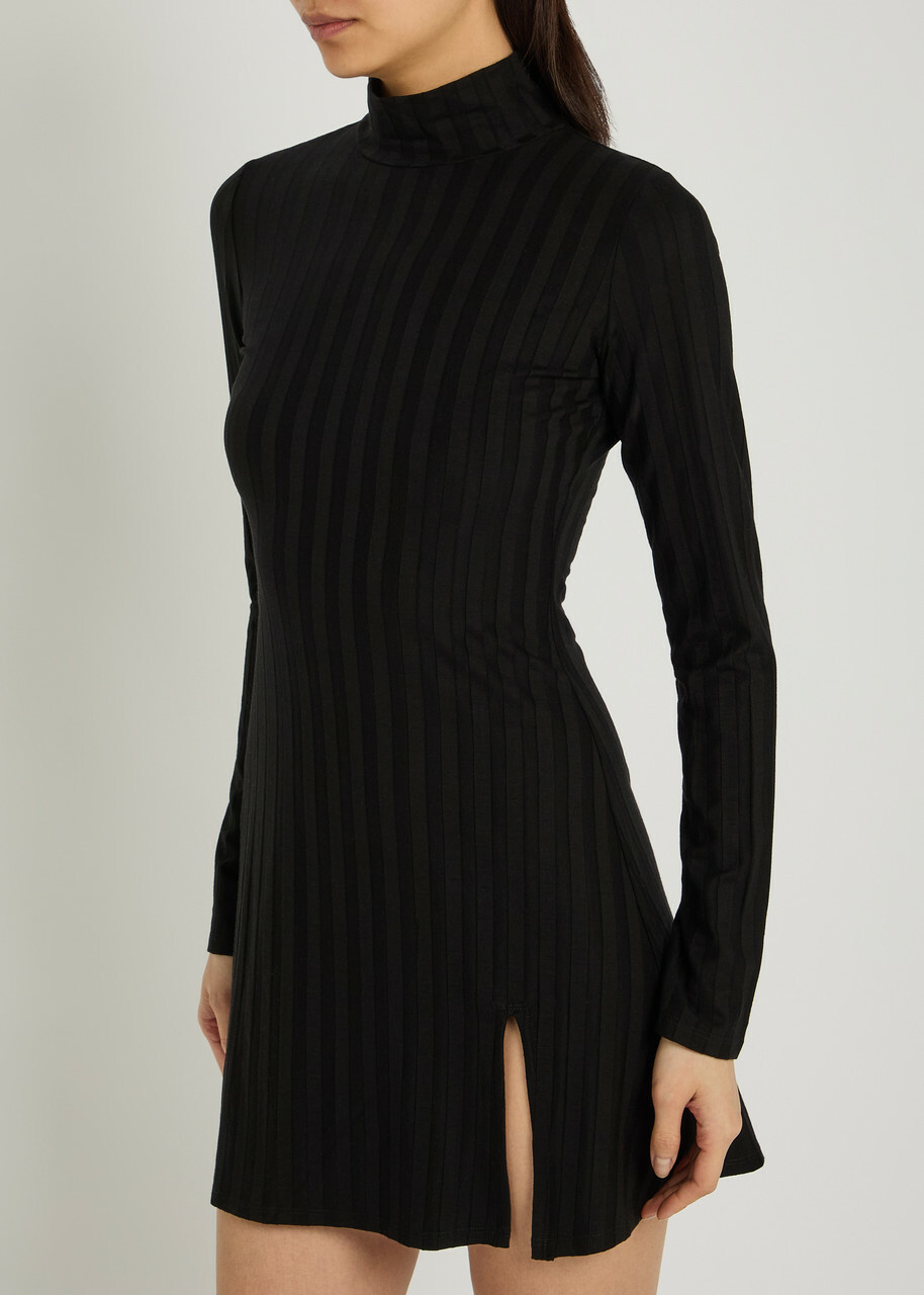 Reformation Libra Subtle-stripe Stretch-jersey Mini Dress Black