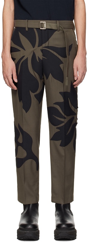 Photo: sacai Taupe & Navy Floral Appliqué Trousers