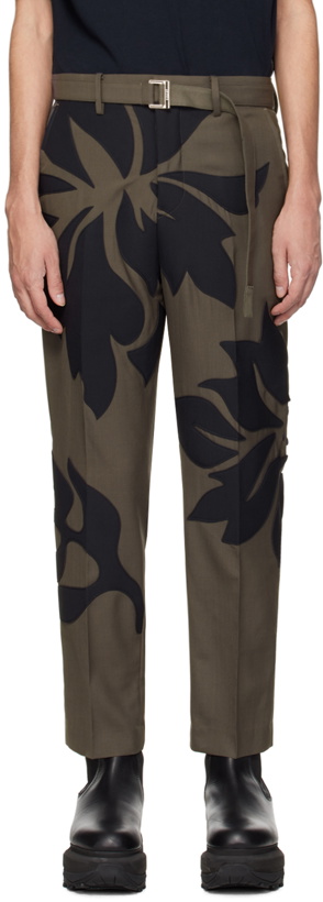 Photo: sacai Taupe & Navy Floral Appliqué Trousers
