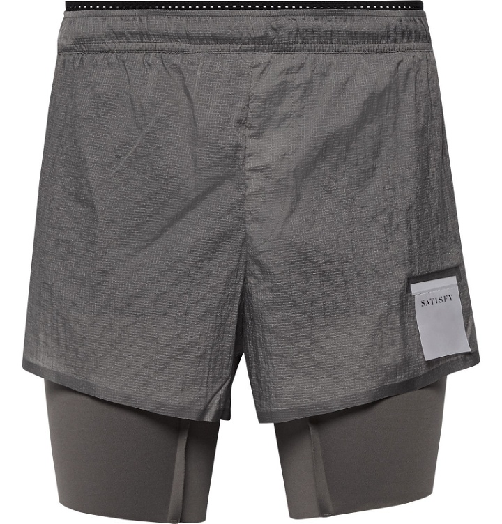 Photo: Satisfy - Coffee Thermal Short Distance Ripstop and Justice Shorts - Gray