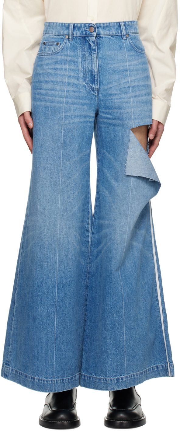 Peter Do Blue Ripped Wide-Leg Jeans Peter Do