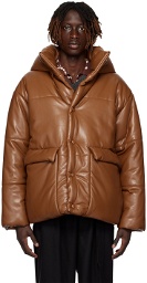 Nanushka Brown Hide Vegan Leather Puffer Jacket