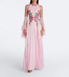 Costarellos Embellished floral-appliqué silk gown