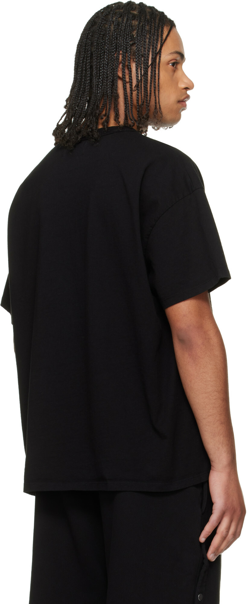 Les Tien Black Lightweight Binded Neck Oversized T-shirt