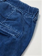 Remi Relief - Slim-Fit Patchwork Cotton-Blend Corduroy Drawstring Trousers - Blue