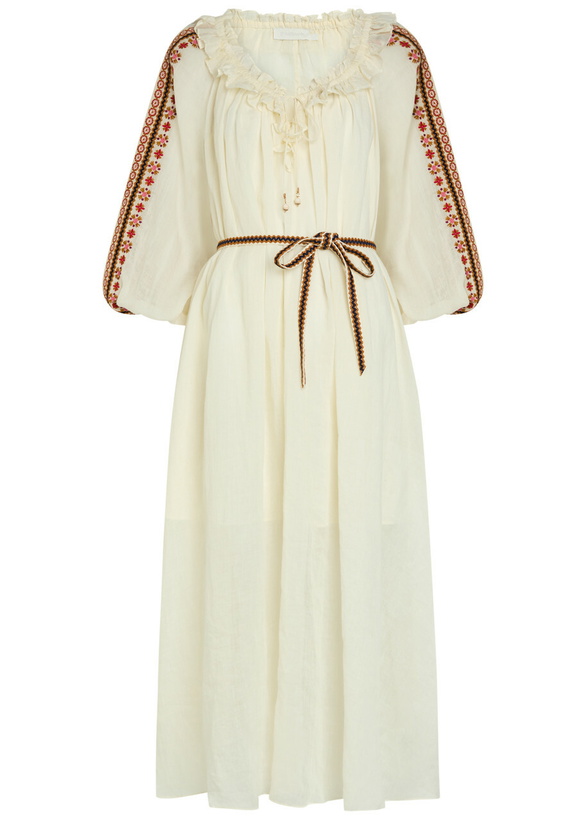 Photo: Zimmermann Aster Embroidered Belted Ramie Maxi Dress Cream