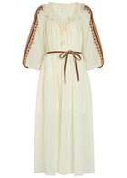 Zimmermann Aster Embroidered Belted Ramie Maxi Dress Cream