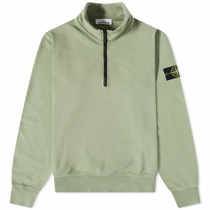 Photo: Stone Island Men's Garment Dyed Half Zip Sweat in Sage