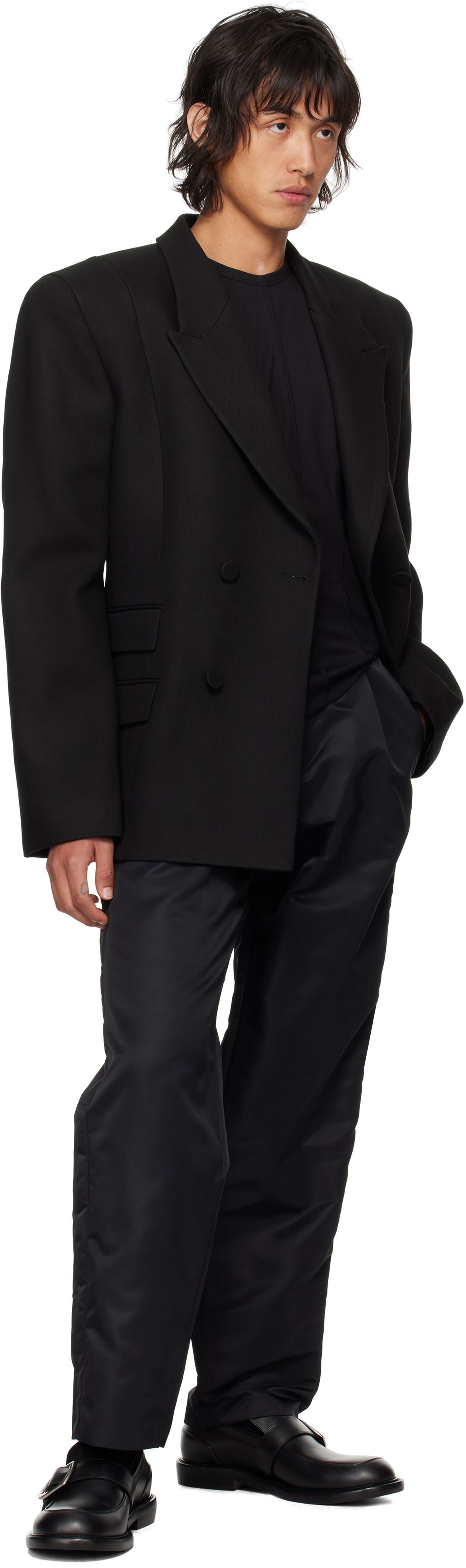 LGN Louis Gabriel Nouchi Black Double-Breasted Viscose Blazer