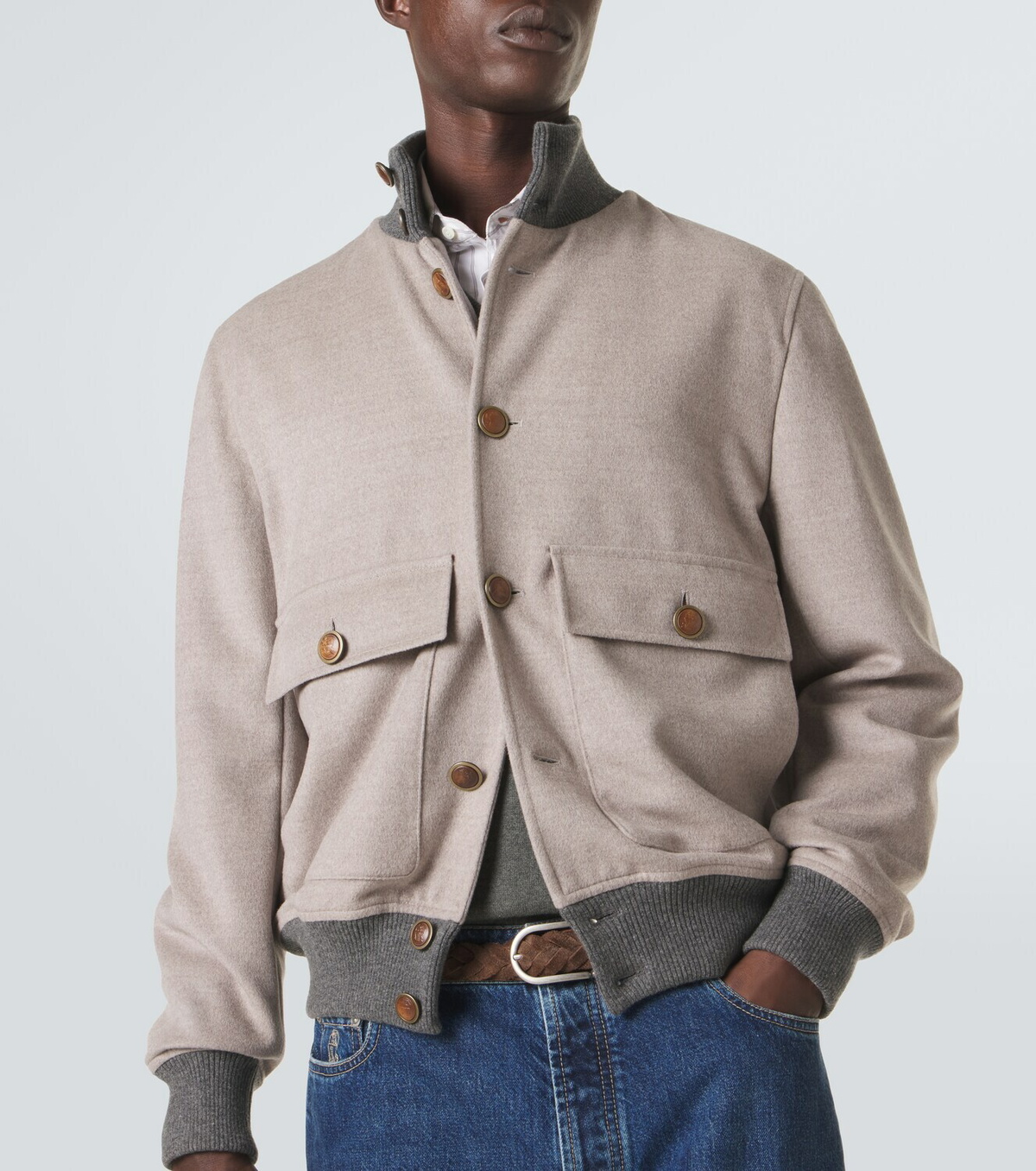 Brunello Cucinelli Cashmere-trimmed wool bomber jacket