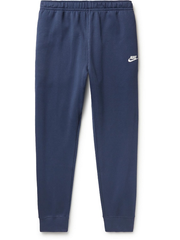 Photo: Nike - Sportswear Club Slim-Fit Logo-Embroidered Cotton-Blend Jersey Sweatpants - Blue