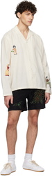 HARAGO Black Sunflower Embroidered Shorts