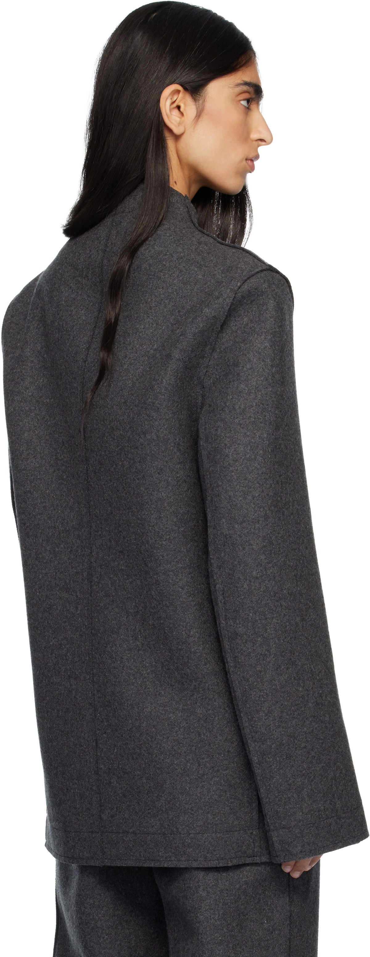 MARIE ADAM-LEENAERDT Gray Base Classic Single Breast Blazer