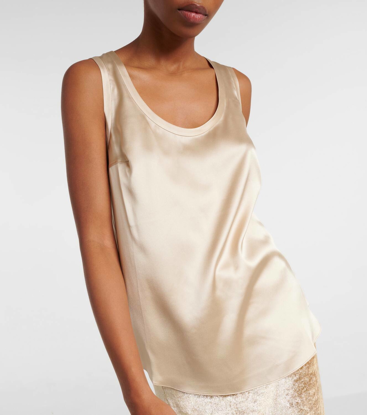 Stretch-silk satin tank top in white - Brunello Cucinelli