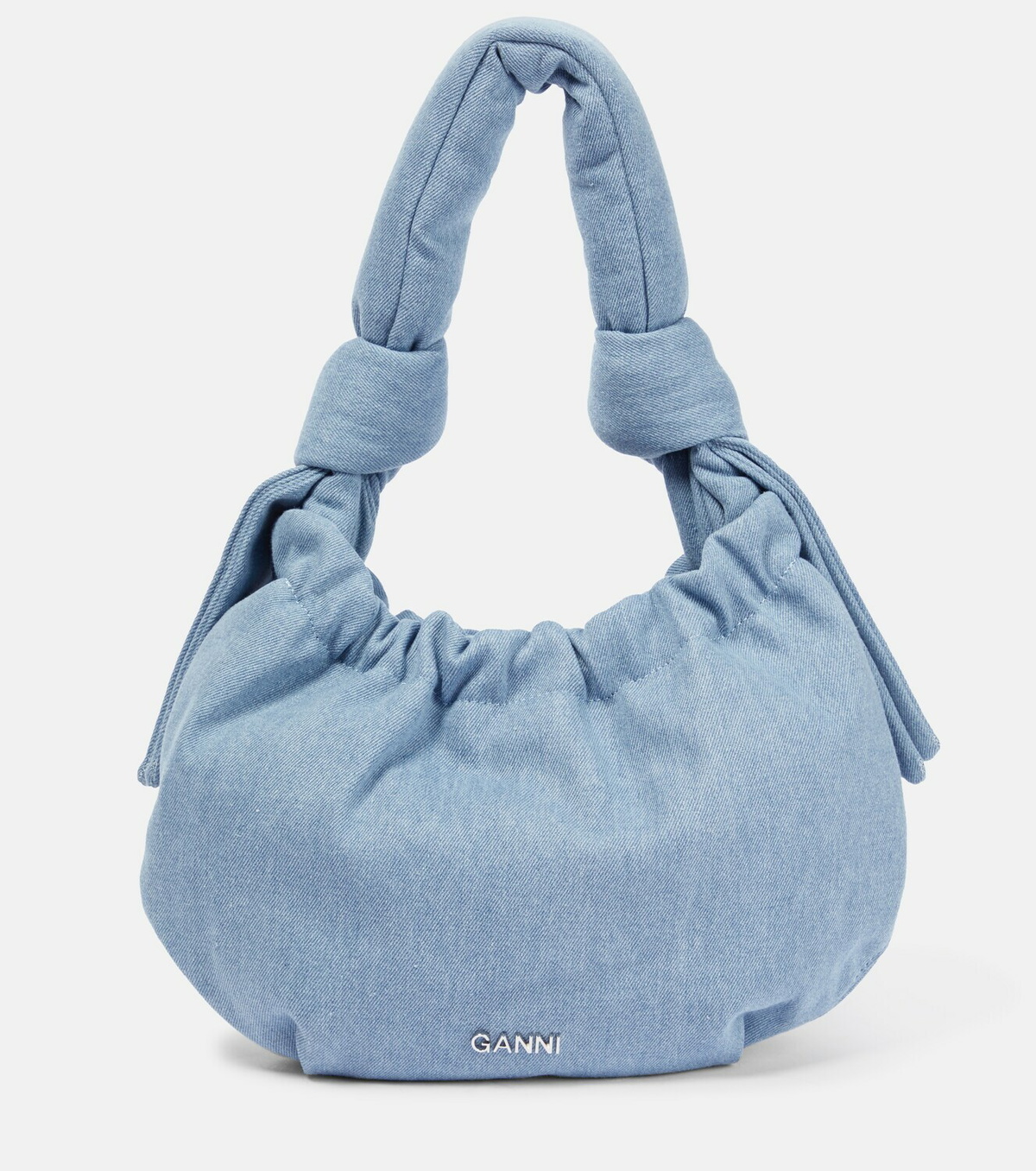 トートバッグ Ganni SS25 Logo embroidery denim shopping bag (A5599 630) Large Easy Shopper Denim