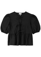 Ganni Tie-front Cotton-poplin Blouse Black